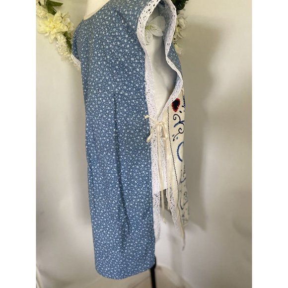 Vintage Homemade Jumper Dress Pinafore Apron 70's Embroidery Calico Farm Cottage - Picture 6 of 12